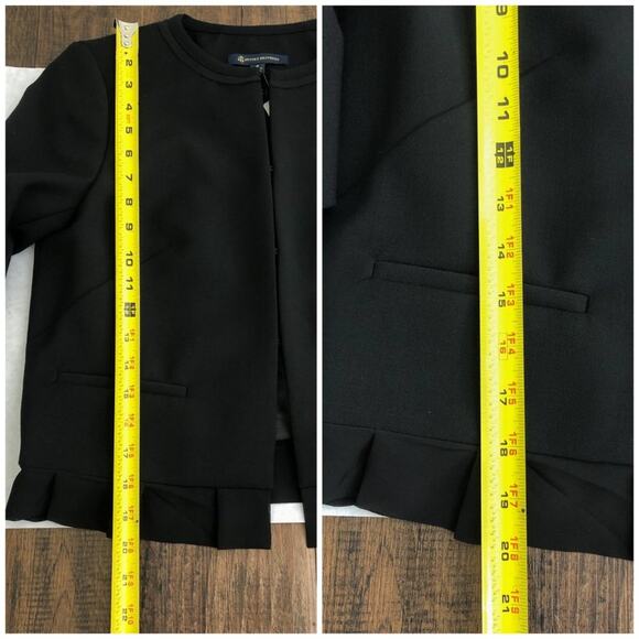 Brooks Brothers Cropped Blazer Jacket Ruffle Hem Wool Blend Career Size 4 Black - Picture 14 of 16